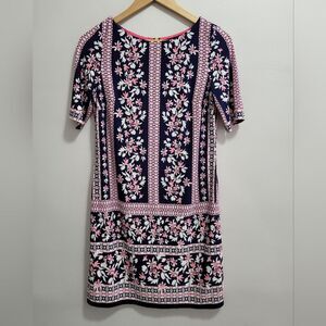 Eliza J Short Sleeve Mini Shift Dress Floral Stripe Size 6 Petite